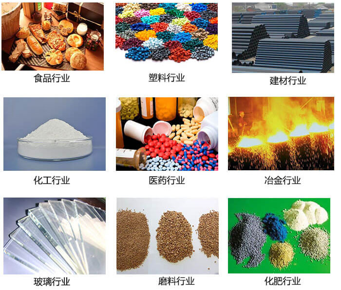  方形振動(dòng)篩適用行業(yè)：食品，塑料，建材，化工，醫(yī)藥等行業(yè)展示圖 